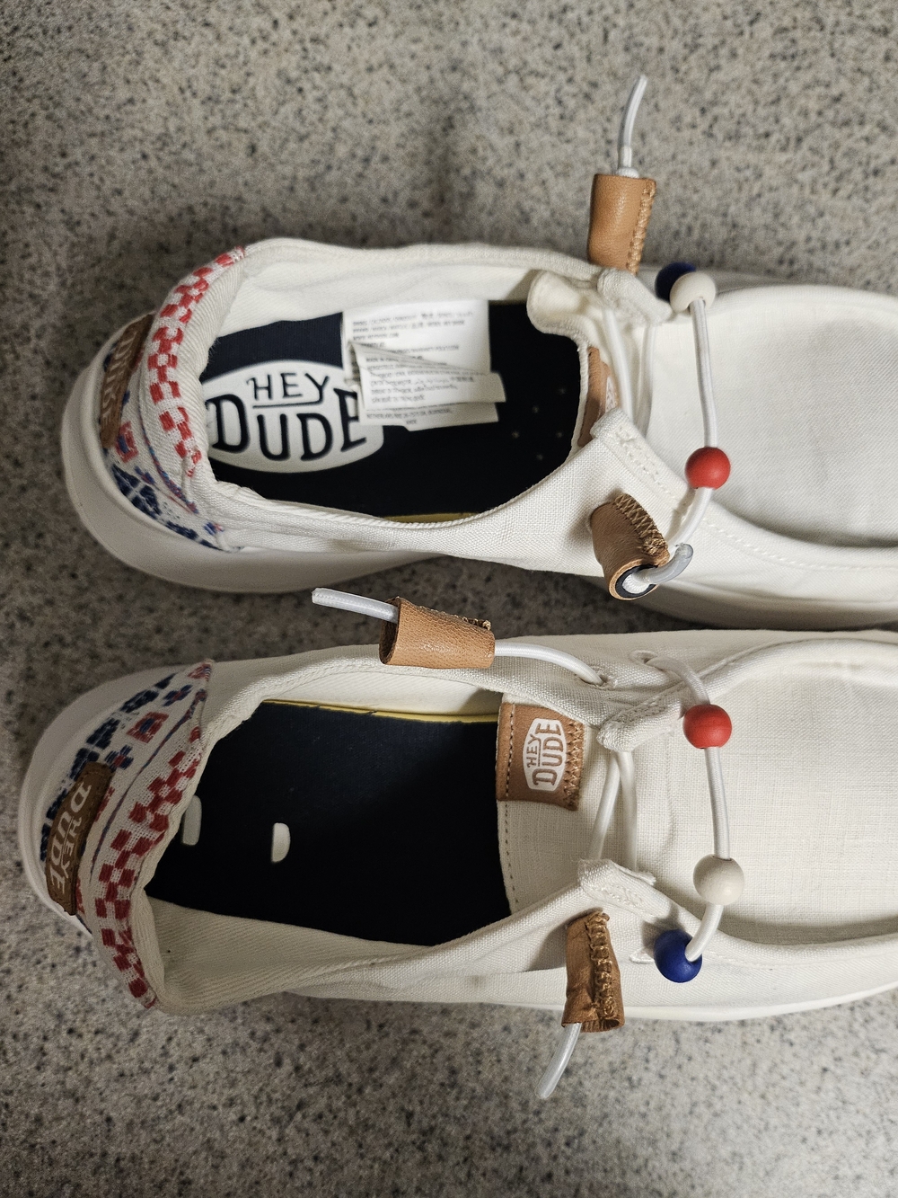 Hey Dude Women's Cream Canvas Slip-On Flats with Red & Blue Bead Accents - Picture 6 of 11